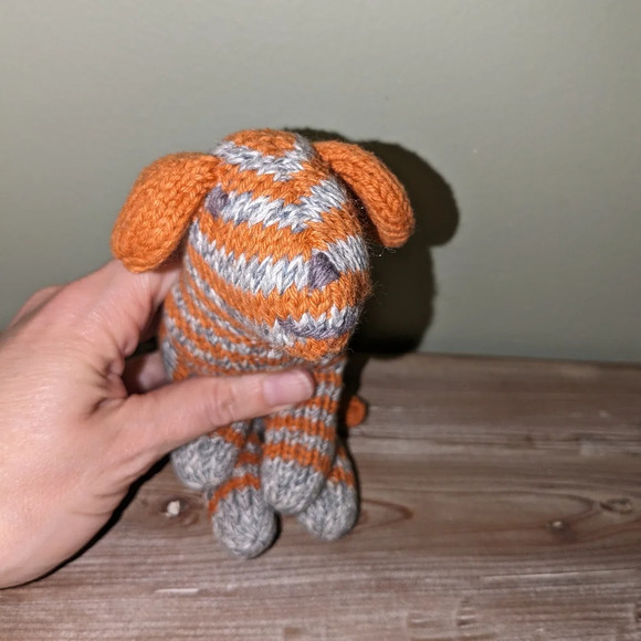 Knit BLA BLA KIDS PUPPY DOG RATTLE Plush Orange Gray Striped - Picture 6 of 6
